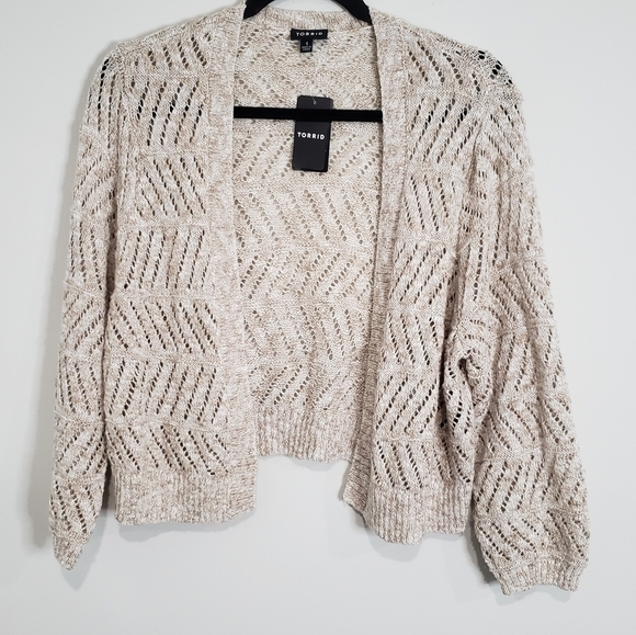 Torrid 3/4 Tan Marl Open Front Shrug/ Cardigan Size 1X - Picture 4 of 13